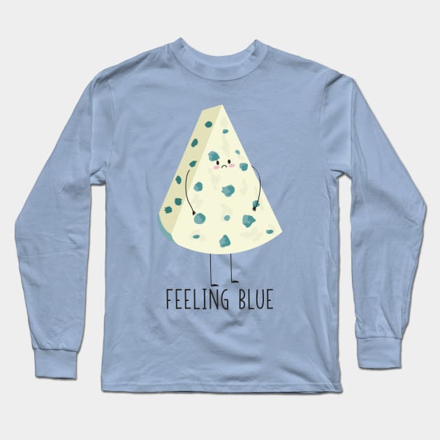 Feeling Blue Sad Funny Blue Cheese Design Long Sleeve T-Shirt by Dreamy Panda Designs